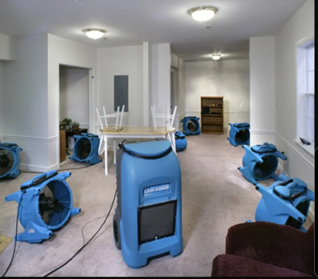 Air movers and dehumidifier setup for Water Extraction & Removal in Danville